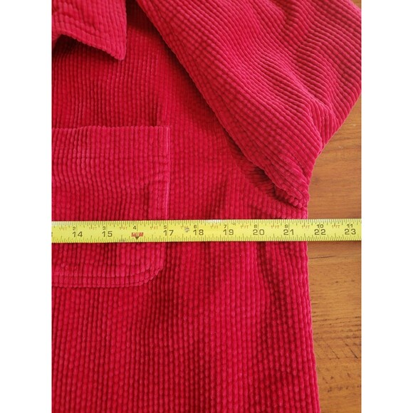LL Bean Womens Red Corduroy Relaxed Tunic Button Up Flannel Lined Shaket Sz Sml - Picture 12 of 15